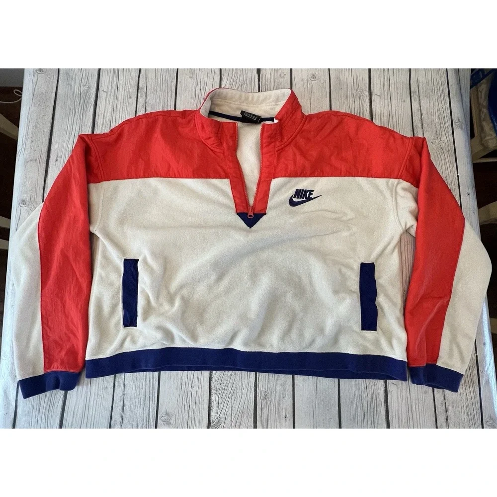 NIKE NSW HALF-ZIP TOP Color Block Cropped Fleece Pullover size XL 938963-258